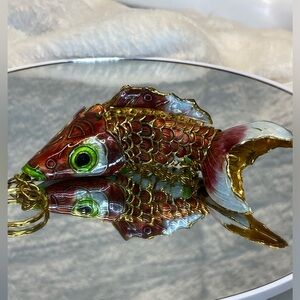 Vintage X-Large 4.5" Cloisonne Enamel
Gold Fill Articulated Koi Fish Keychain
